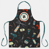理容師ショップカスタムテンプレートロゴおもしろいレトロブラック エプロン (正面)