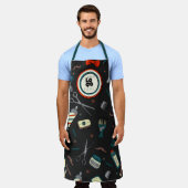 理容師ショップカスタムテンプレートロゴおもしろいレトロブラック エプロン (着用した状態)