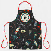 理容師ショップカスタムテンプレートロゴおもしろいレトロブラック エプロン (正面)