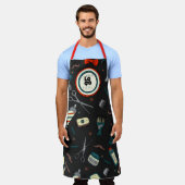 理容師ショップカスタムテンプレートロゴおもしろいレトロブラック エプロン (着用した状態)