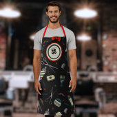 理容師ショップカスタムテンプレートロゴおもしろいレトロブラック エプロン