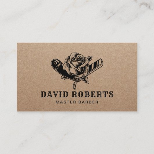 理容師ショップカミソリ&バラバーバーショップクラフト素朴クラフト 名刺 (正面)