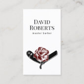 理容師ショップカミソリ&バラフラワーロゴバーバーショップ 名刺 (正面)
