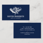 理容師ショップカミソリ&バラロゴBarbershop Navy 名刺 (正面/裏面)