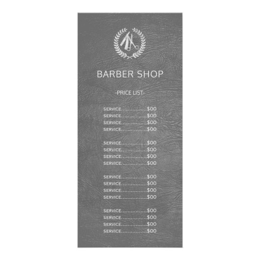 理容師ショップシルバーダークグレーレザーの価格表 ラックカード (正面)