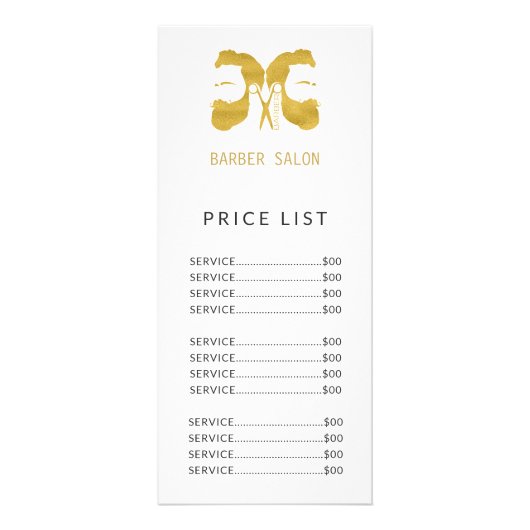 理容師ショップシンプル金ゴールドホワイトプライスリストサービス ラックカード (正面)