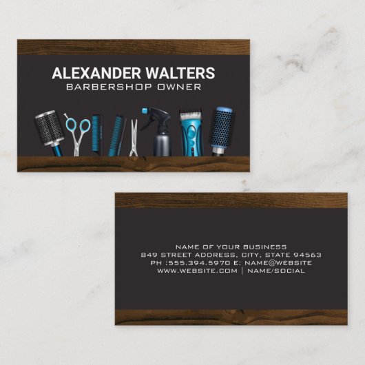 理容師ショップスタイリストツール | ウッド 名刺 (正面/裏面)