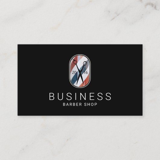 理容師ショップスタイリッシュ理容師ポールロゴブラックヘア 名刺 (正面)