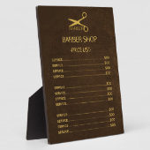 理容師ショップダークブラウンレザールックの価格表 フォトプラーク (側面)