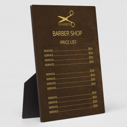 理容師ショップダークブラウンレザールックの価格表 フォトプラーク (側面)
