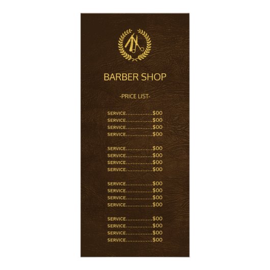 理容師ショップダークブラウンレザールックの価格表 ラックカード (正面)