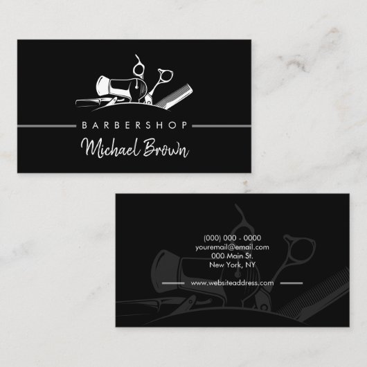 理容師ショップツールヘアカットサロンシンプルロゴテーマ 名刺 (正面/裏面)