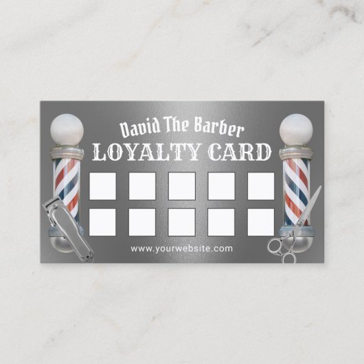 理容師ショップバーバーバーショップメタリックシルバーロイヤリティ ロイヤリティカード (正面)