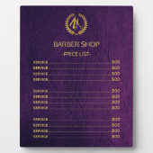理容師ショップパープルレザールック価格表 フォトプラーク (正面)