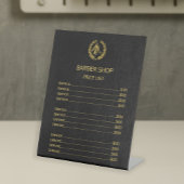 理容師ショップフェイクブラックレザーの価格表サービス 台座サイン