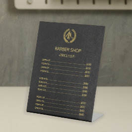 理容師ショップフェイクブラックレザーの価格表サービス 台座サイン