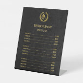 理容師ショップフェイクブラックレザーの価格表サービス 台座サイン (正面)