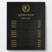 理容師ショップブラックレザールック価格表 フォトプラーク (正面)