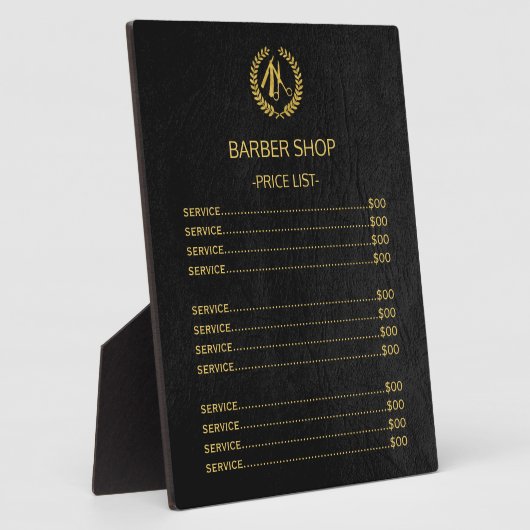 理容師ショップブラックレザールック価格表 フォトプラーク (側面)