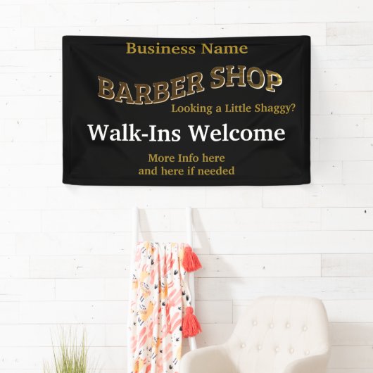 理容師ショップブラック金ゴールドリプレイアメリカバナー 横断幕 (インサイチュ)