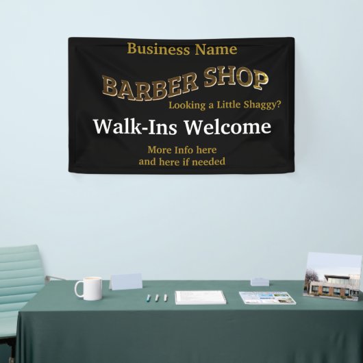 理容師ショップブラック金ゴールドリプレイアメリカバナー 横断幕 (トレードショー)