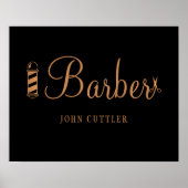 理容師ショップヘアスタイリスト名金ゴールドブラックロゴ ポスター (正面)