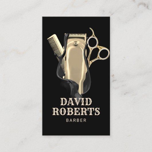 理容師ショップヘアドレッサーモダン金ゴールドバーショップ 名刺 (正面)