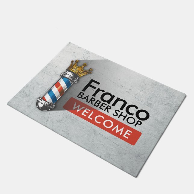 理容師ショップポールバーバーバーショップ美容師ウェルカム ドアマット (アングル)