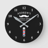 理容師ショップポール男性へウォールクロックのヘアサロン ラウンド壁時計 (正面)