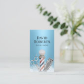 理容師ショップマスター理容師ブルーモダンバーバーショップ 名刺 (スタンド正面)