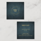 理容師ショップミニマルネイビー金ゴールドタイポグラフィ幾何学 スクエア名刺 (正面/裏面)