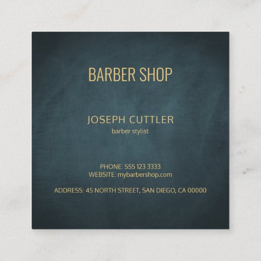 理容師ショップミニマルネイビー金ゴールドタイポグラフィ幾何学 スクエア名刺 (裏面)