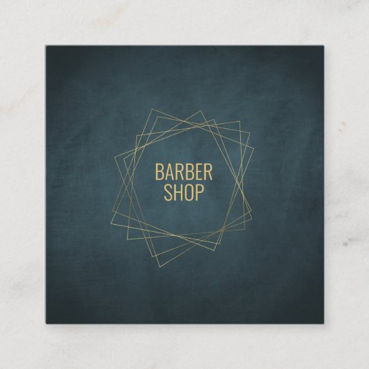 理容師ショップミニマルネイビー金ゴールドタイポグラフィ幾何学 スクエア名刺 (正面)
