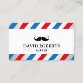 理容師ショップムスタッシュ美容師ブルーレッドストライプズ 名刺 (正面)