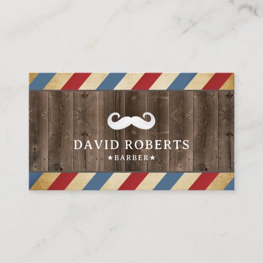 理容師ショップムスタッシュ美容師ヴィンテージウッド 名刺 (正面)