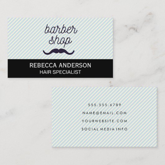 理容師ショップムスタッシュ |背景ストライプ情報 名刺 (正面/裏面)