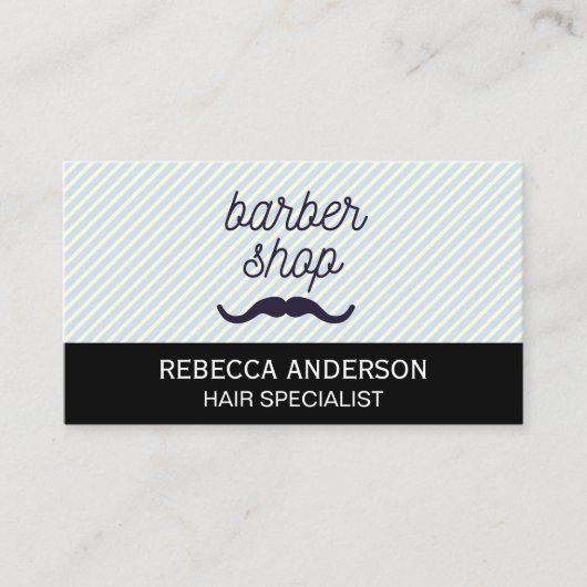 理容師ショップムスタッシュ |背景ストライプ情報 名刺 (正面)