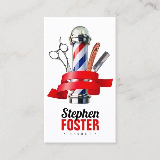 理容師ショップレッド理容師ポールバーショップQRコード 名刺 (正面)