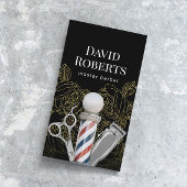 理容師ショップヴィンテージ金ゴールドフローラルパターンバーバーショップ 名刺