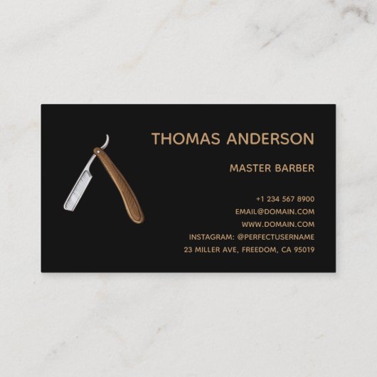 理容師ショップヴィンテージShave Razorロゴエレガント澄ん 名刺 (裏面)