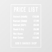 理容師ショップ価格表ウィンドウの固定 ウィンドウサイン (シート)