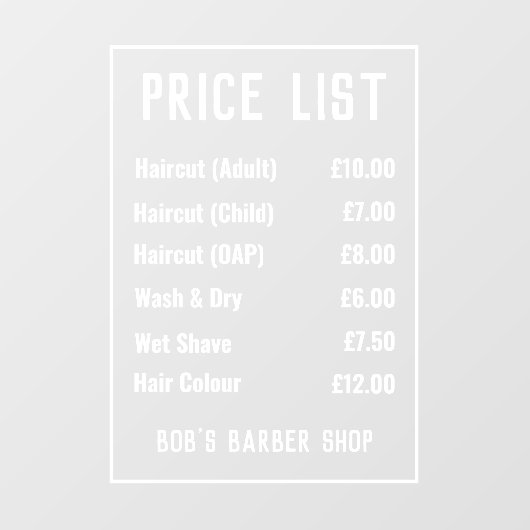 理容師ショップ価格表ウィンドウの固定 ウィンドウサイン (シート)