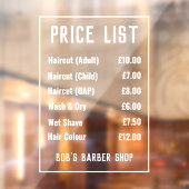 理容師ショップ価格表ウィンドウの固定 ウィンドウサイン (シート2)