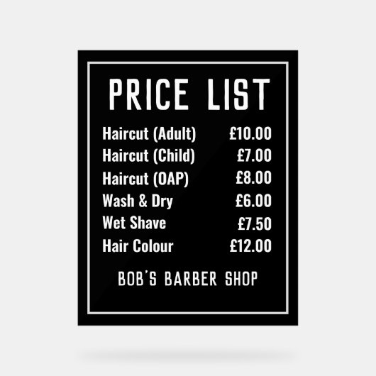 理容師ショップ価格表 アクリルサイン (正面)