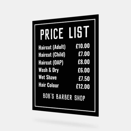 理容師ショップ価格表 アクリルサイン