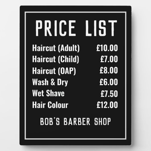 理容師ショップ価格表 フォトプラーク (正面)