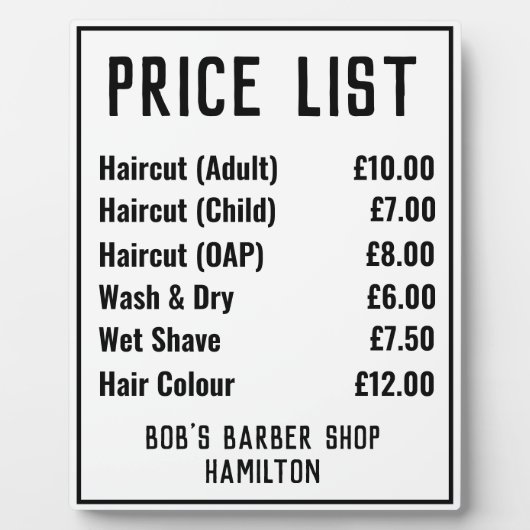 理容師ショップ価格表 フォトプラーク (正面)