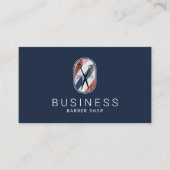 理容師ショップ理容師ポールロゴ美容師ネイビー 名刺 (正面)