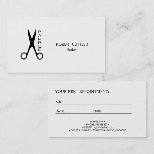 理容師ショップ白黒ロゴアポイントメントテンプレート 予約カード (正面/裏面)