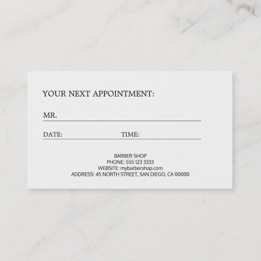 理容師ショップ白黒ロゴアポイントメントテンプレート 予約カード (裏面)